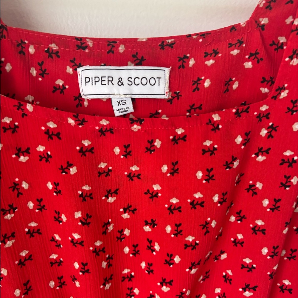 Red Floral Dress With Square Neck - image 3